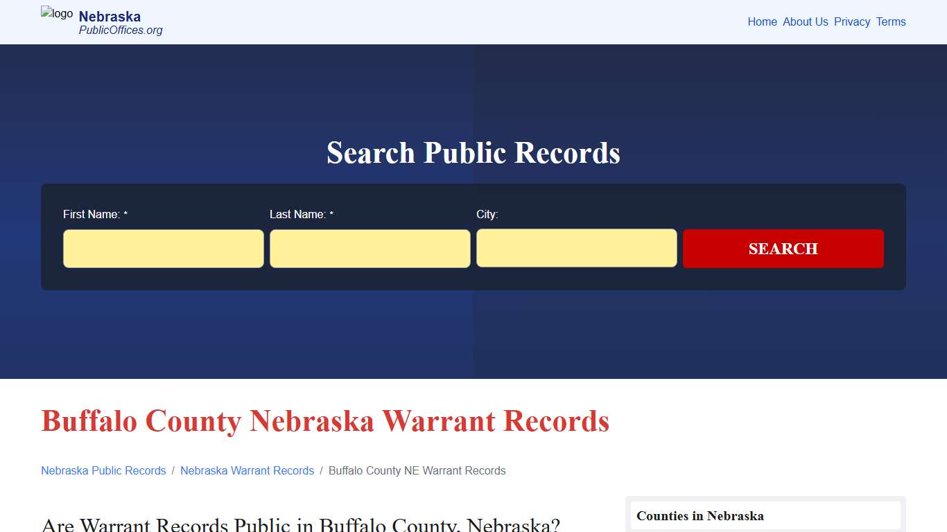 Buffalo County, NE Warrant Records Search – PublicOffices.org