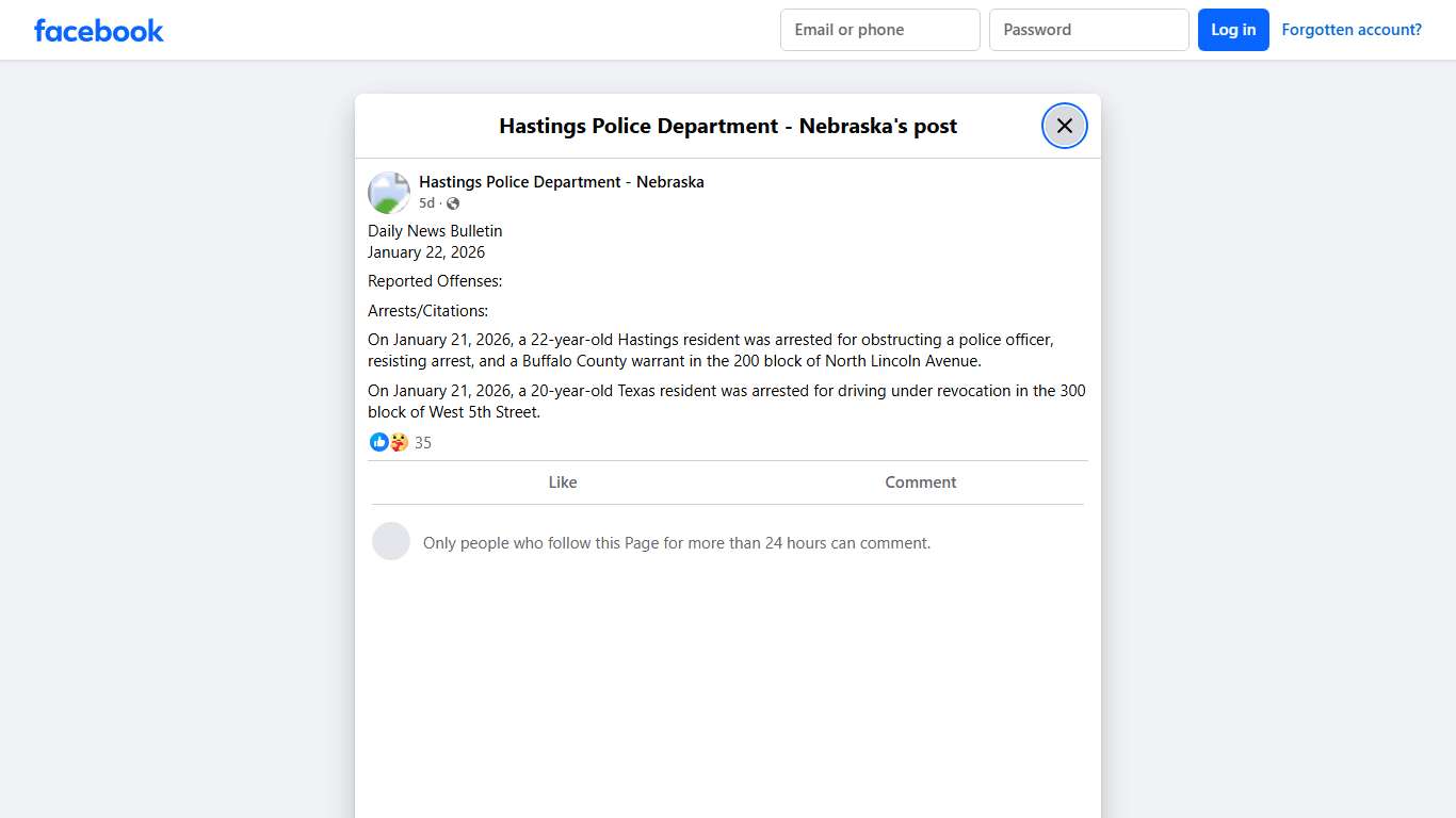 Daily News... - Hastings Police Department - Nebraska Facebook